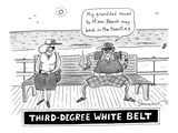 "Third Degree White Belt". An old man wearing a white belt sits on a board… - New Yorker Cartoon Premium Giclee Print by Danny Shanahan