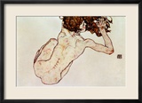 Crouching Nude, Back View, 1917 Estampe encadrée par Egon Schiele