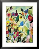 Jardin avec une tulipe bleue Estampe encadrée par Kim Parker
