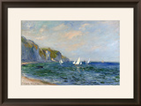 Cliffs and Sailboats at Pourville Framed Giclee Print by Claude Monet