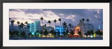 Buildings Lit Up at Dusk, Ocean Drive, Miami Beach, Florida, USA Framed Photographic Print by Panoramic Images 