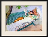 Woman Lying on a Bench, 1913 Estampe encadrée par Carl Larsson