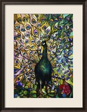 Fine Peacock Leaded Glass Domestic Window Framed Giclee Print by Tiffany Studios 