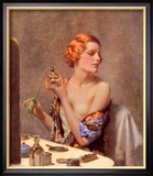 Perfume Woman Doing Her Make-Up, Budoir Putting On Perfume, UK, 1930 Poster