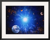 Illustration of Earth and Glowing Star Impressão fotográfica emoldurada por Ron Russell