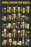 Beers Around the World Beer Bottles and Glasses Art Poster Print Posters