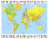 Map of the World (With Flags) Art Poster Print Posters