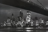 New York City (Brooklyn Bridge & Skyline at Night) Art Poster Print Posters