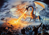 Fire-Breathing Dragon Battle (Fantasy) Art Print Poster Prints
