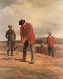 Boys Playing Golf on Hill (Painting) Sport Art Print Poster Prints