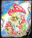 Mushroom Caterpillar Blacklight Reactive Cloth Wall Hanging Tapestry Print