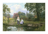Feeding the Ducks Premium Giclee Print by Henry John King
