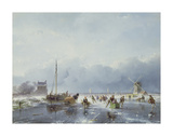 Frozen Winter Scene Premium Giclee Print by Andreas Schelfhout