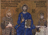 Byzantine Mosaizist to 1020 (Mosaics in the Hagia Sophia, Scene: Ender throne and blessing Christ b Masterprint