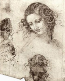 Leonardo da Vinci (Head hair and costume studies for "Leda") Art Poster Print Masterprint
