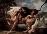 George Stubbs (Horse is attacked by a lion) Art Poster Print Masterprint