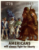 Americans Will Always Fight for Liberty WWII War Propaganda Art Print Poster Masterprint
