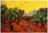 Vincent Van Gogh Olive Trees with Yellow Sky and Sun Art Print Poster Posters