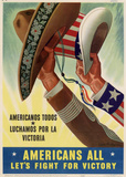 Americans All Americanos Todos Let's Fight For Victory WWII War Propaganda Art Print Poster Masterprint