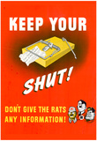 Keep Your Trap Shut Don't Give the Rats Any Information WWII War Propaganda Art Print Poster Posters