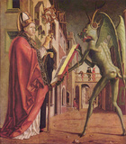 Michael Pacher (Fathers of the Church Altar, right wing outside, scene below: St. Wolfgang and the Photo