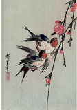 Utagawa Hiroshige Gekka Momo ni Tsubakura Moon Swallows and Peach Blossoms Art Print Poster Masterprint