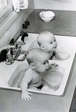 Twin Babies in Kitchen Sink Archival Photo Poster Print Masterprint