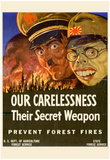 Our Carelessness Their Secret Weapons Prevent Forest Fires WWII War Propaganda Art Print Poster Posters