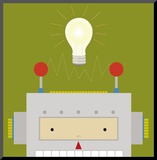Peek-a-Boo Heroes: Robot Mounted Print by Yuko Lau