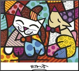 Happy Cat and Snob Dog Mounted Print by Romero Britto