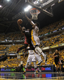 Indianapolis, IN - May 24: Miami Heat and Indiana Pacers - Dwyane Wade and Roy Hibbert Photographic Print by Jonathan Daniel