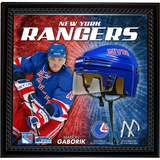 Marion Gaborik NYR Floating Mini Helmet Collage w/ Game Used MSG Net and Jersey Swatch Framed Memorabilia