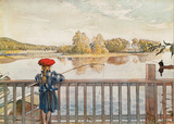 Girl Fishing Art by Carl Larsson
