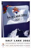 Salt Lake City 2002 Olympics Flag over Mountains Posters