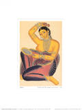 Kalighat Courtesan with Mirror Putting a Rose in Her Hair Posters