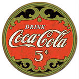 Coca-Cola Round 5 Cents Tin Sign