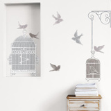Florence Deviller White Cage and Birds Wall Stickers Decalque em parede