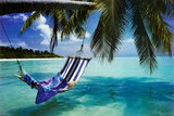 Tropical Beach (Hammock Under Tree, Huge) Art Poster Print Prints