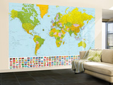 Map of the World with Flags Huge Wall Mural Art Print Poster Reproduction murale géante