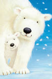 Fluffy Polar Bears (Mom and Cub) Art Poster Print Poster