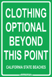 Clothing Optional Beyond this Point  California State Beaches Tin Sign