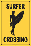 Surfer Crossing Tin Sign