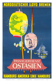 Hamburg America Line, Ostasien c.1962 Prints by Fritz Schoppe