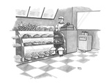 In a bakery, a muffin outside the glass display speaks through a  connect… - New Yorker Cartoon Premium Giclee Print by Benjamin Schwartz
