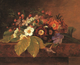 Dog Rose Primula On Ledge Posters by Johan-Laurents Jensen