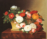 Roses In Basket On Table Posters by Johan-Laurent Jensen