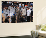 Oklahoma City, OK - June 6: TNT NBA analysts Ernie Johnson Jr. and Kenny Smith present the NBA West Wall Mural by Garrett W. Ellwood