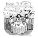 Three late-middle aged people sitting around a table at a restaurant talki - New Yorker Cartoon Premium Giclee Print by Roz Chast