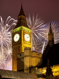 New Year Fireworks and Big Ben, Houses of Parliament, Westminster, London, England, United Kingdom, Photographic Print by Frank Fell