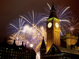 New Year Fireworks and Big Ben, Houses of Parliament, Westminster, London, England, United Kingdom, Fotografie-Druck von Frank Fell